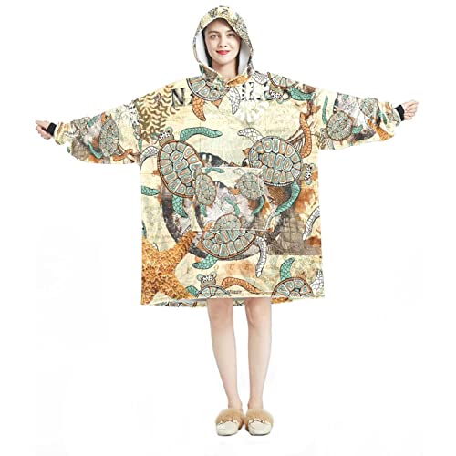 Sweat à capuche surdimensionné flanelle sherpa homme femme motif tortue vintage