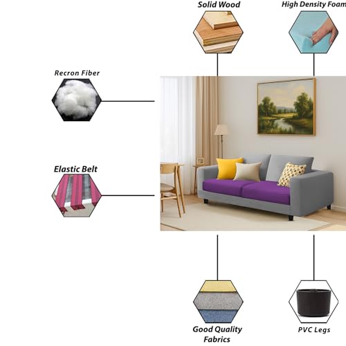 Image of Galib 2 Seater Sofa Set for Living Room (Purple Grey Fabric) Premium Fabric Sofa Set