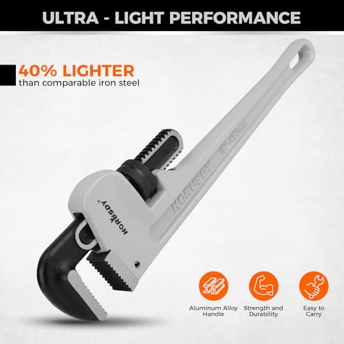 Image of HORUSDY 18-Inch Pipe Wrench, Aluminum Heavy-Duty Adjustable Plumbing Wrench, 450mm, 1 /2 inch-2 inch Pipe Capacity, Strong Grip & Durable, Lightweight Gray for Professionals & DIY