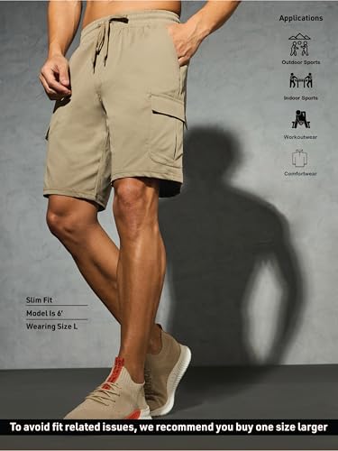 Image of TECHNOSPORT Men's Solid Slim Fit Sports Shorts TS Flexi Quick Dry Polyester Drawstring with Pockets UPF50+ for Gym Running Workout Anti Odour