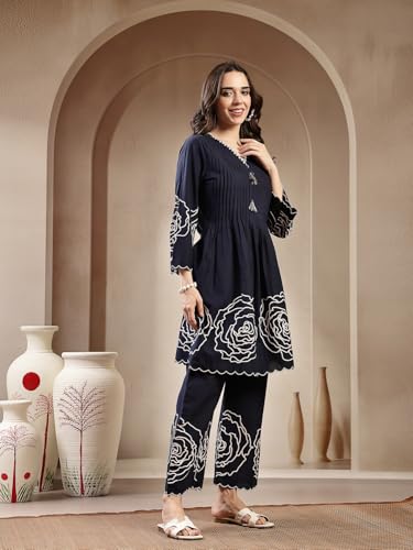 Image of Stylum Women's Floral & Embroidered Cotton Short Kurti Palazzo Set