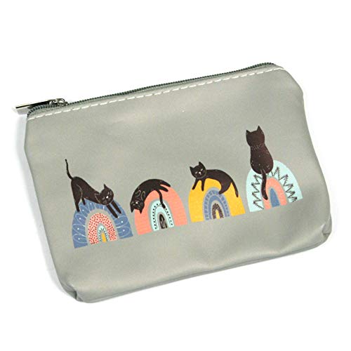Cat on a Rainbow Design Wash Make Up Cosmetics Bag, Grey