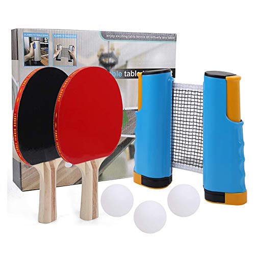 D&F Set da Ping-Pong Set Portatile a Scomparsa 2 Racchette + 3 Palline da Ping Pong per la Scuola, la casa, Il Club Sportivo, L'Ufficio