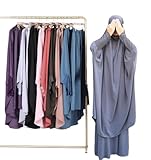 Womens Muslim Abaya Solid Prayer Dress Islamic Maxi Kaftan with Hijab Dubai Full Length 2 Piece Dress