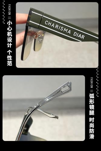 Half Frame Sunglasses, Fashion Trend Sunglasses Personality Plain Women Sunglasses-Gray Frame Gradient Blue3