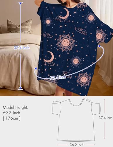 Image of KFUBUO Plus Size Nightgowns for Women Oversized Sleep Tshirts Dress Short Sleeves Sleepwear With Pocket Fit S-5XL