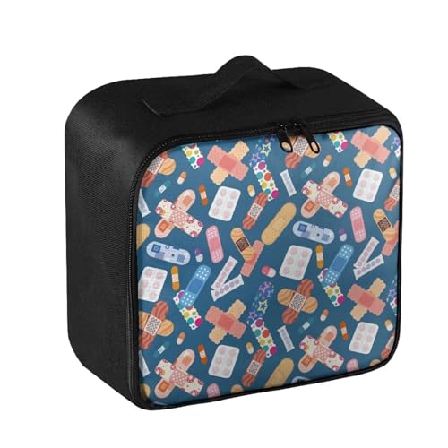 Image of Gomyblomy Band-Aid Print First Aid Kit Empty Portable First Aid Kits Bag for Business Travel Medium Emergency Medical Kit for Cars Home Medicine Bag Blue Medical Supplies Organizer