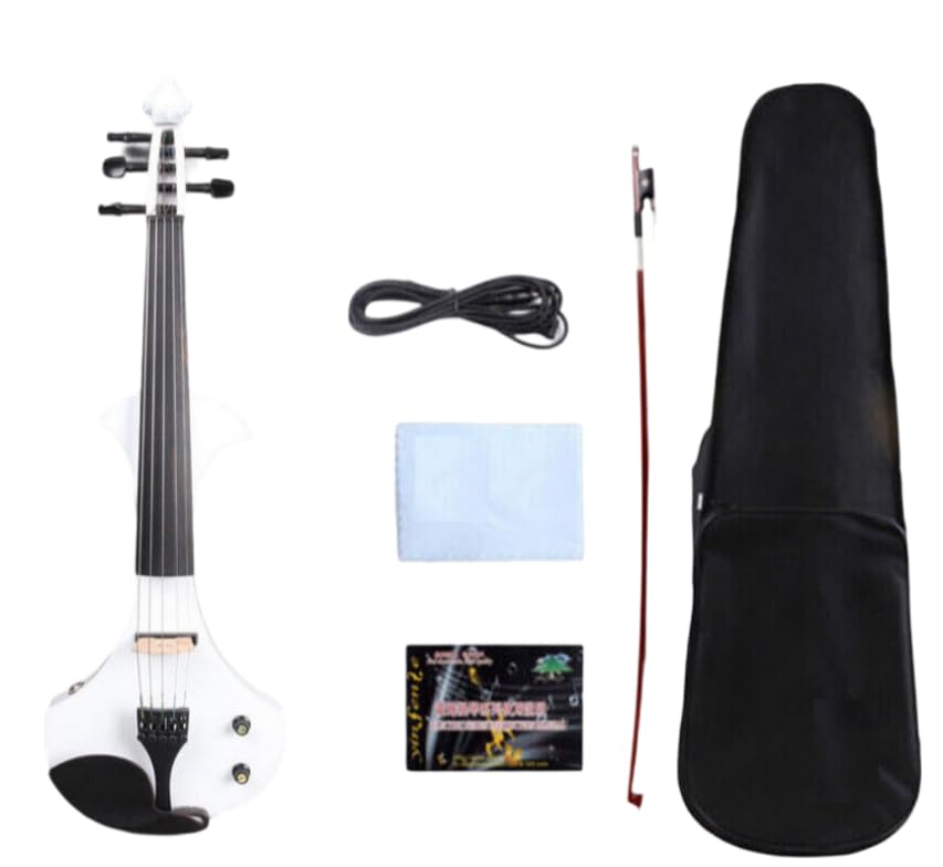 YoungMonic Full Size 4/4 Electric Violin Solid wood 5 String White Violin Ebony fittings Passive pickup (5 String)