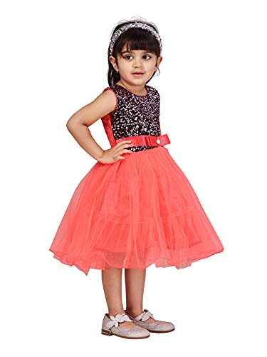 Image of MUHURATAM Girl's Net Fit and Flare Knee-Length Dress