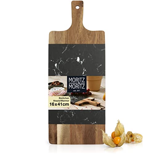 Moritz & Moritz Tabla de Servir de Madera con Base de mármol - Tabla de Acacia para Decorar, Servir y aderezar quesos, Pescados, Carnes y Mucho más Cover