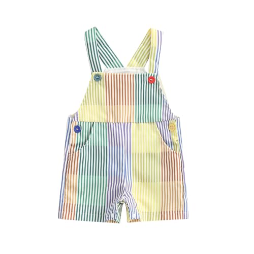 GINEVSAL Toddler Boy Girl Overalls Shorts Contrast Color Colorful Sleeveless Suspender Romper Infant Summer Clothes (Multi-Color, 18-24 Months)