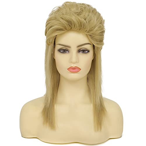Image of Swiking Blonde Mullet Wigs for Women 80s Costume Wig Curly Soft Heat Resistant Shoulder Length Hair Rocker Cosplay Synthetic Wigs (Blonde)