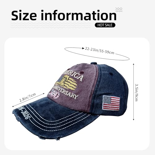 permabloom 250th US 1776-2026 Anniversary Cap, Embroidered Adjustable Patriotic Baseball Hat for 4th of July Independence Day