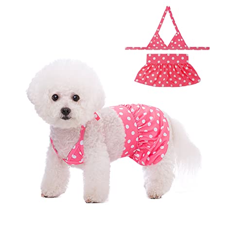 MEIAOJIA 犬服 水着 水泳着 犬猫用 ビキニ 水玉模様 入浴ドレス 伸縮性 ビーチの服 ドッグ 猫服 ペット用 夏用 超小型犬 小型犬 可愛い 水泳用 子犬 子猫 ペットビキニ ピンク S