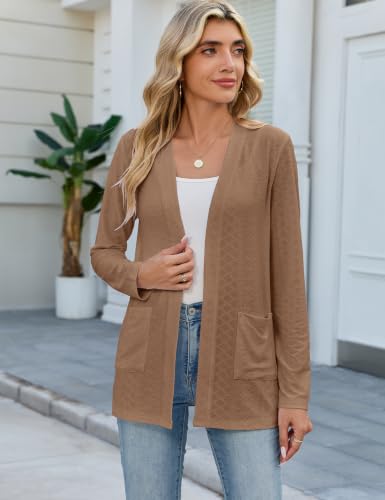 Womens Lightweight Cardigan with Pockets Long Sleeve Fall Outfits Brown M - image 2