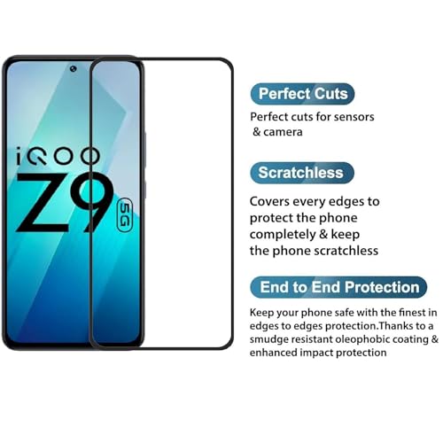 Image of DD SON Tempered Glass Screen Protector Compatible for IQOO Z9 5G (11D) with Edge to Edge Coverage and Easy Installation kit,Black