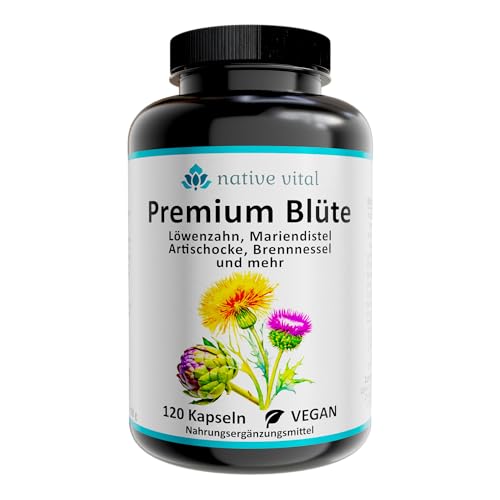 Flor Premium – 120 cápsulas veganas con complejo de diente de león, cardo mariano, alcachofa, bitartrato de colina, manganeso, cromo, zinc, vitamina B6, fabricado en Alemania