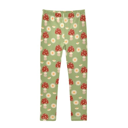 Mushroom Cute Chamomile Flower Girls Leggings,Workout Leggings for Girls Toddler Athletic Leggings Size for 3-10T