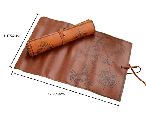 Antimax Vintage Roll Up Pencil Case Creative Map Matte Smooth Cover Pencil Pouch Art Makeup Cosmetic Pouch With Pendant For Business School Gifts Matte Dark Coffee #TOP1