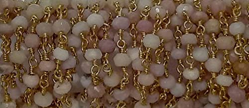 Chaîne opale rose au mètre fil enveloppé or 24K, perles de rechange pour création bijoux