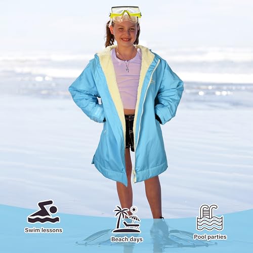 Image of Catalonia Waterproof Kids Swim Parka with Hood, Sherpa Lined Swim Coat with Inner Pocket & Write-On Name Tag
