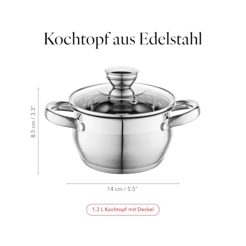 Florina Oliver 14 cm 1,3 L Edelstahltopf mit Glasdeckel | Für Induktion, Gas, Elektro, Ceran | Messskala innen | Spülmaschinengeeignet | Hitzebeständiger Deckel | Langlebig & robust 3