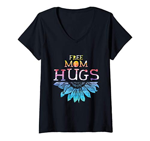 Donna Free Mom Hugs - LGBT LGBTQ Pride - Rainbow Sunflower Gift Maglietta con Collo a V