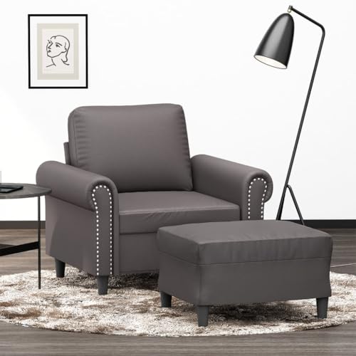 Vetnasa Sillón con Taburete Cuero sintético Gris 60 cm Mobiliario, Sofás Gris 21,4 KG