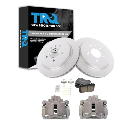 Image of TRQ Rear Brake Pad and Rotor Set Ceramic G Coated Rotors Calipers | For 2005-2011 Cadillac STS Brake Code J56 JL9