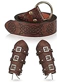 Tarpop Faux Leather Arm Guards Leaf Bracers Medieval Viking Belt Leather Belt Renaissance Costume Accessories for Women Men(Brown,Classic)
