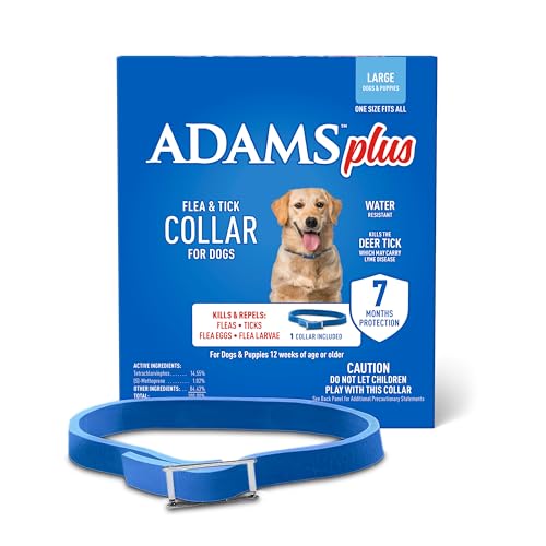 ADAMS Plus Flea & Tick Collar for Dogs, 7-Month Protection, Adjustable Collar Fits Large Dogs & Puppies, Kills Fleas & Ticks