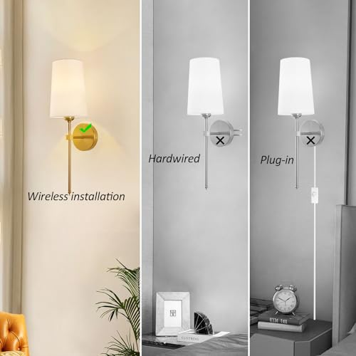 Image of Battery Operated Wall Sconces, Wall Sconces Sets of 2, Rechargeable Wall Lights, with Remote Control Dimmable Detachable Bulb, Suitable for Bedroom Living Room Corridor Kitchen