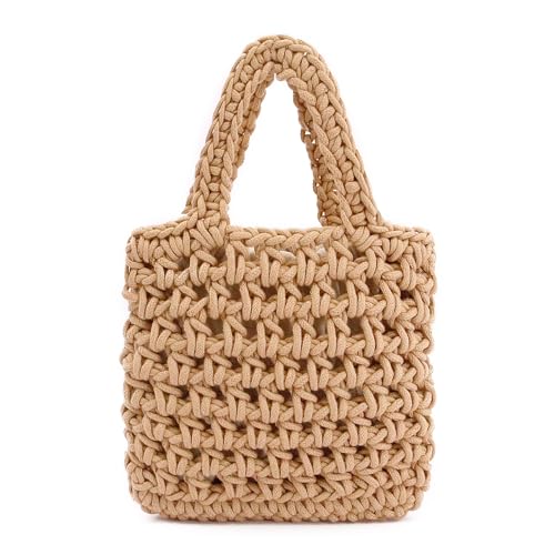 Image of Naimo Straw Beach Bag Woven Rattan Shoulder Bag Fishing Net Handbag Cotton Rope Tote Summer Crochet Hobo Bag