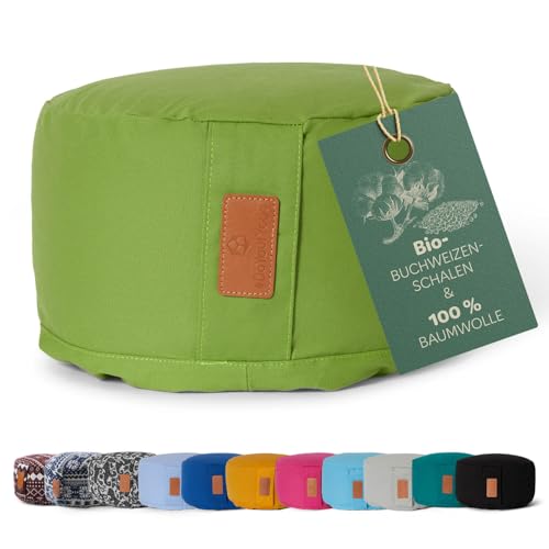 #DoYourYoga rundes Yogabolster - waschbarer Bezug, Bio-Buchweizenschalen (KBA) Füllung, 30 x 15 cm, Yoga Kissen für Yin Yoga & Meditation - hellgrün