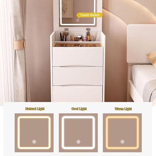 Tocador blanco con luces LED y espejo mesa de maquillaje moderna con taburete de 48cm 3