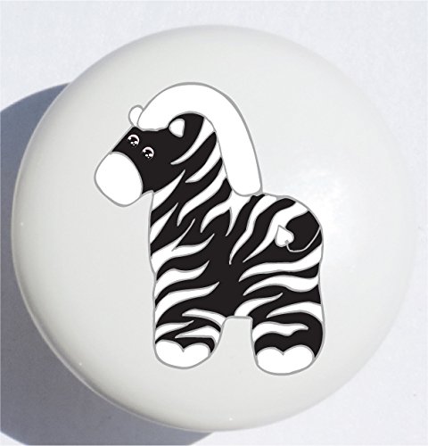 Single Zebra Jungle Safari Drawer Knob Pulls in Your Choice of Animals/Ceramic Dresser or Cabinet Knobs/Baby Zebra Children's Nursery Decor (Zebra)