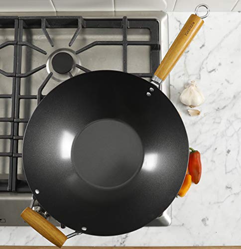 Kenmore Hammond Flat Bottom Carbon Steel Wok, 14-Inch, Black #TOP6