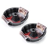 KITESSENSU 9 inch Non-Stick Cake Pans Set of 2, 12 Cups Premium Fluted Cake Pans for baking, Heavy Duty Carbon Steel Tube Pan Baking Mold, Gray