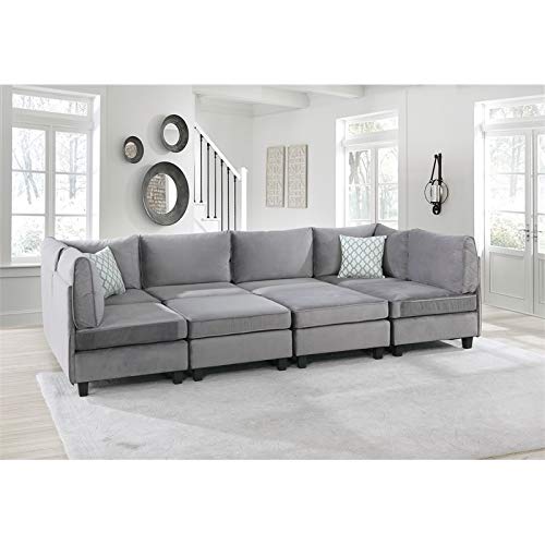 Bowery Hill Upholstery Velvet Fabric U-Shape 8Pc Modular Sectional Sofa With 2 Ottomans And 2 Accent Pillows #TOP3