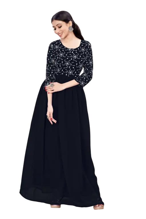 rudravon Embroidery Solid Georgatte Anarkali Gown Women's Georgette Regular Fit Anarkali Chikankari Embroidered Gown (M,L,XL,XXL)-picture-39