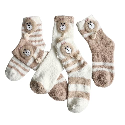 Image of 5 Pairs Fuzzy Socks for Women, Winter Thickening Coral Velvet Cozy Socks, Warm Home Sleeping Socks, Cute Animal Slipper Socks