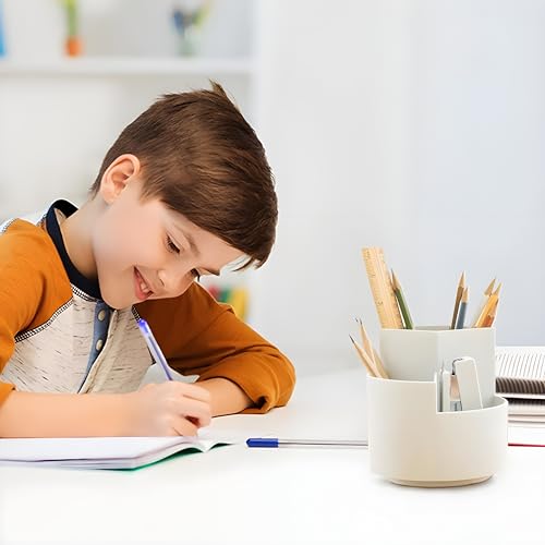 NowExp 3-Compartment White Plastic Pen & Pencil Holder - Image 8