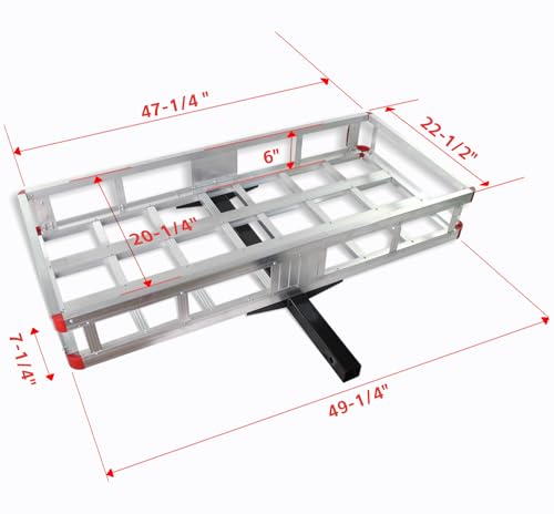 MAXXHAUL Aluminum Cargo Carrier with Hitch Tightener - RV Truck SUV Van Car Hitch Mount, 500 lb. Load Cap., 47.25" x 20.25" x 6" Inner Dims., 49" x 22" x 6" Outer Dims.

MAXXHAUL Aluminum Cargo Carrier Hitch Tightener - RV Truck SUV Van Car Trailer H