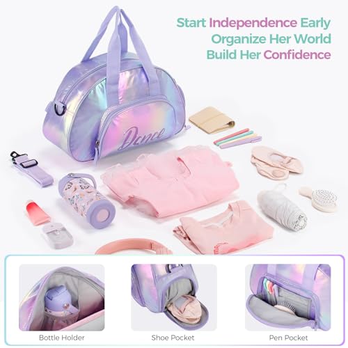 Choco Mocha Dance Bag for Toddler Girls Ballet Bags for Girls 4-6 6-8 With Shoe Compartment, Dazzle Purple3