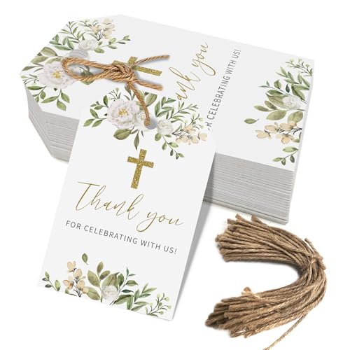 Baptism Thank You Tags, 50 Pcs Cross Design Thank You