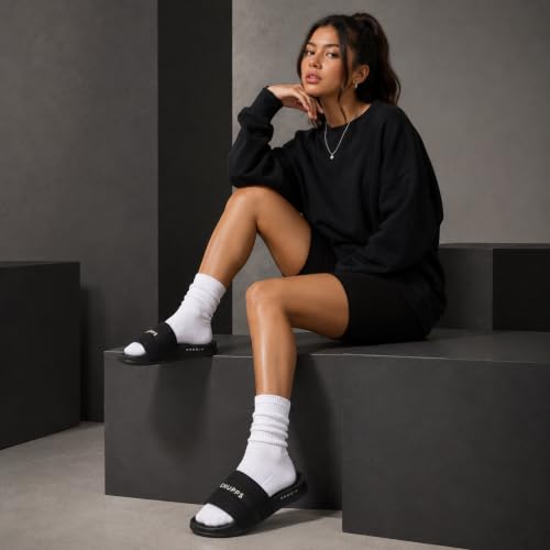 Image of CHUPPS Stitch Black & Black Drift Orthopedic Slippers | Soft Footpharma Footbed | Breathable Ventilation Holes | Lightweight Flip Flops | Anti-Skid Chappals for Everyday For Womens