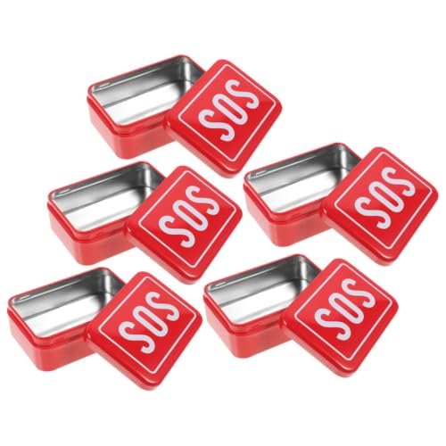 5Pcs Waterproof Iron Survival Tin Boxes with SOS Marking Red