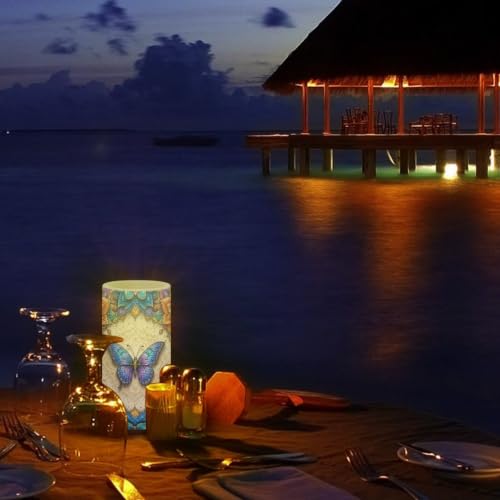 Image of Poceacles Flameless Candle Electric LED Lights with Timer Remote Color Lights, 3 AAA Batteries Operated (Not Include) Tealight for Home Indoor Decor, Boho Dragonfly Flower Blue
