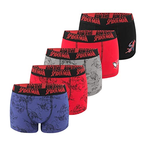 Ultimate Spiderman Boxer Enfant Spiderman, Calecon Garçon, Anti-transpirant, Respirant (Lot de 5), Noir, Rouge, Jaune, Gris, 5-6 ans Cover