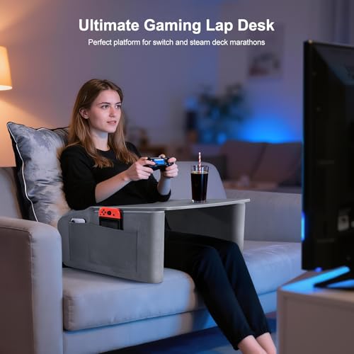 Image of Lap Desk for Adults with Arm Rests,Ergonomic Laptop Pillow Stand for Bed,Couch,Floor,Large Table for Long Hours Work,Eating,Gaming,Reading and Writing,Lap Laptop Desk for College Dorm Room (Grey)